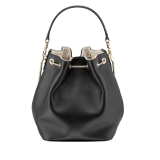 Bucket Serpenti Forever in black smooth calf leather and milky opal nappa internal lining. Hardware in light gold plated brass and snakehead closure in black and white enamel, with eyes in black onyx. 934-CLa image 3