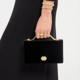 Tubogas Top Handle bag in black velvet with black nappa leather lining. Iconic Tubogas handle in gold-finished brass with Parentesi details and clasp closure, both set with zirconia. 295644 image 1