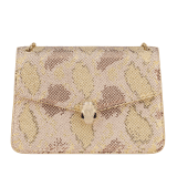 Borsa a spalla media Serpenti Forever in pelle scamosciata naturale con cristalli dorati di varie dimensioni e sfumature, e fodera in nappa nera. Accattivante chiusura magnetica Serpenti in ottone placcato oro chiaro con squame diamantate e occhi in onice nera. 292852 image 1