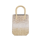 Serpentine mini tote bag in natural suede with different-size degradé gold crystals and black nappa leather lining. Captivating snake body-shaped handles in gold-plated brass embellished with engraved scales and red enamel eyes. SRN-1223-CDS image 3