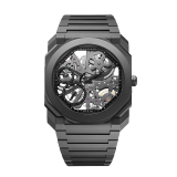 Octo Finissimo Skeleton watch in black ceramic with extra-thin skeletonised mechanical manufacture movement, manual winding, small seconds and power reserve indication. Water-resistant up to 30 metres. 103126 image 1