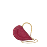 Serpenti Cuoricino mini top handle bag with gold Neige Pavé Crystals applied on a suede base and bright Travertino nappa leather lining. Captivating snake body-shaped top handle in gold-plated brass embellished with engraved scales; press-button closure. SRN-001-1366XS-CRYS image 5