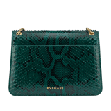 Serpenti Forever medium shoulder bag in Forest Emerald green shiny python skin with black nappa leather lining. Captivating snakehead press button closure in gold-plated brass embellished with black enamel scales, and black onyx eyes. 292580 image 3