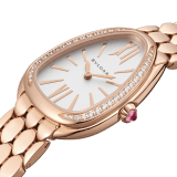 SERPENTI SEDUTTORI Lady Watch. 33 mm rose gold 18kt case and bracelet. 18 kt rose gold bezel set with diamonds. 18 kt rose gold crown set with 1 cab cut pink rubellite. White silver opaline dial. Bracelet with folding clasp. Quartz movement, hours and minutes functions. Water-resistant up to 30 metres. 103146 image 3