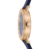 Bvlgari Bvlgari watch with mechanical automatic in-house movement, 18 kt rose gold case and bezel engraved with double logo, blue marble dial and blue alligator bracelet. Water-resistant up to 50 metres 104113 image 3