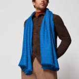 Lettere Maxi stole in fine Mediterranean lapis blue silk wool. Made of 60% silk, 40% wool. LETTEREMAXIc image 2
