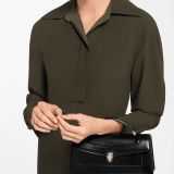 Serpenti Forever Elongated top handle bag in black calf leather with black nappa leather lining. Captivating snakehead magnetic closure in light gold-plated brass embellished with black enamel and light gold-plated brass scales, and black onyx eyes. SEA-001-1390S image 1