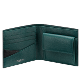 BULGARI BULGARI Man compact wallet in black Urban grain calf leather with forest emerald green Urban grain calf leather interior. Iconic dark ruthenium plated-brass décor enamelled in matte black, and folded closure. BBM-WLTITALASYMa image 2