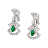 DIVAS' DREAM 18 kt white gold openwork earring set with pear-shaped emeralds, round brilliant-cut and pavé diamonds. 356956 image 2