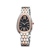 Serpenti Seduttori watch with stainless steel case, 18 kt rose gold bezel set with 38 round brilliant-cut diamonds, black lacquered dial, stainless steel and 18 kt rose gold bracelet with folding buckle. Water-resistant up to 30 metres 103951 image 4