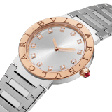BULGARI BULGARI LADY 腕錶，精鋼錶殼和錶帶，18K 玫瑰金錶圈鐫刻雙品牌標誌，銀色太陽紋錶盤，鑽石時標。防水深度 30 公尺。 103577 image 2