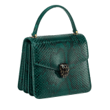 Serpenti Forever top handle bag in multicolour Early Bright python skin with caramel topaz beige nappa leather lining. Captivating snakehead closure in light gold-plated brass embellished with black and caramel topaz beige enamel scales and black onyx eyes. 1122-P image 2