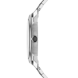 Octo Finissimo Automatic Uhr mit extraflachem mechanischen Manufakturwerk (2,23 mm hoch), Automatikaufzug, 40 mm Gehäuse und Armband aus seidenmattem Edelstahl sowie strichmattiertem Zifferblatt aus rhodiniertem Messing mit Entwurf des Uhrwerks. Wasserdicht bis 100 Meter. Special Edition von 280 Exemplaren 104163 image 3