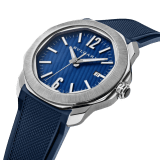 Octo Roma Automatic watch with mechanical manufacture movement, automatic winding, satin-brushed and polished stainless steel case and interchangeable bracelet, blue Clous de Paris dial. Water-resistant up to 100 meters. 103739 image 7