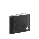 "BVLGARI BVLGARI" hipster compact wallet in black soft full grain calf leather and white agate calf leather. Iconic logo decoration in palladium plated brass colored in white agate enamel 290075 image 1