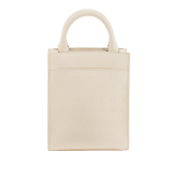Bulgari Logo mini tote bag in ivory opal calf leather with hot-stamped Infinitum pattern on the front and black grosgrain lining. Light gold-plated brass hardware. BVL-1228S-ICLb image 3