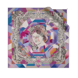 Polychroma scarf in fine multicoloured silk twill with a BVLGARI BVLGARI metal pendant. Made of 100% silk. 246382 image 1