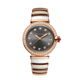 LVCEA 腕錶，精鋼錶殼，18K 玫瑰金錶圈鑲飾鑽石，灰色漆面錶盤，鑽石時標，精鋼和 18K 玫瑰金錶帶。 103029 image 1