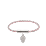 Bracciale Serpenti Forever in vitello intrecciato rosa primula quarzo e argento. Chiusura frontale a scatto e accattivante ciondolo Serpenti in ottone placcato palladio con occhi in smalto rosso. SERPHERBRAID-WCL-PQ image 1