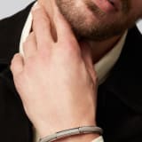 BULGARI BULGARI Man bangle in palladium-plated brass with foggy opal grey calf leather inserts. Iconic BULGARI logo engraving and enamelled double logo on the edges. BBM-LOGOCONTR-UCL-FO image 3