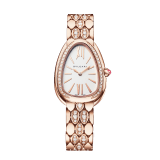 SERPENTI SEDUTTORI Lady Watch. 33 mm rose gold 18kt case with diamonds . Bracelet 18 kt rose gold set with diamonds, crown set with rubellite . White dial. gold bracelet with folding clasp. Quartz movement, hours and minutes functions. Water-resistant up to 30 metres. 103275 image 1