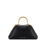 Serpentine mini top handle bag in black smooth calf leather with emerald green nappa leather lining. Captivating snake body-shaped top handle in gold-plated brass embellished with engraved scales and red enamel eyes, press-button closure and light gold-plated brass hardware. SRN-1291 image 3