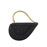 Serpenti Cuore 1968 top handle bag with gold Neige Pavé Crystals applied on a suede base and bright travertino nappa internal lining. Captivating snake body-shaped top handle in gold-plated brass embellished with engraved scales and zirconia eyes; press-button closure. SRN-001-1326S-CRYS image 4