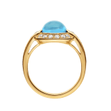 Bvlgari Tubogas 18 kt yellow gold ring set with a cabochon-cut blue topaz framed by pavé diamonds AN860307 image 2