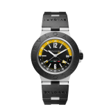 Bulgari Aluminium Amerigo Vespucci Special Edition watch with mechanical manufacture movement, automatic winding, HMSD and GMT, 40 mm aluminum case, black rubber bezel with BVLGARI BVLGARI engraving, yellow and black inner dial with GMT indications and black rubber bracelet. Water-resistant up to 100 meters. Special Edition of 1,000 pieces. 103702 image 1