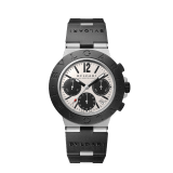 Bvlgari Aluminium watch with mechanical manufacture movement, automatic winding, chronograph, 40 mm aluminium and titanium case, black rubber bezel with BVLGARI BVLGARI engraving, grey dial and black rubber bracelet. Water resistant up to 100 metres 103383 image 1
