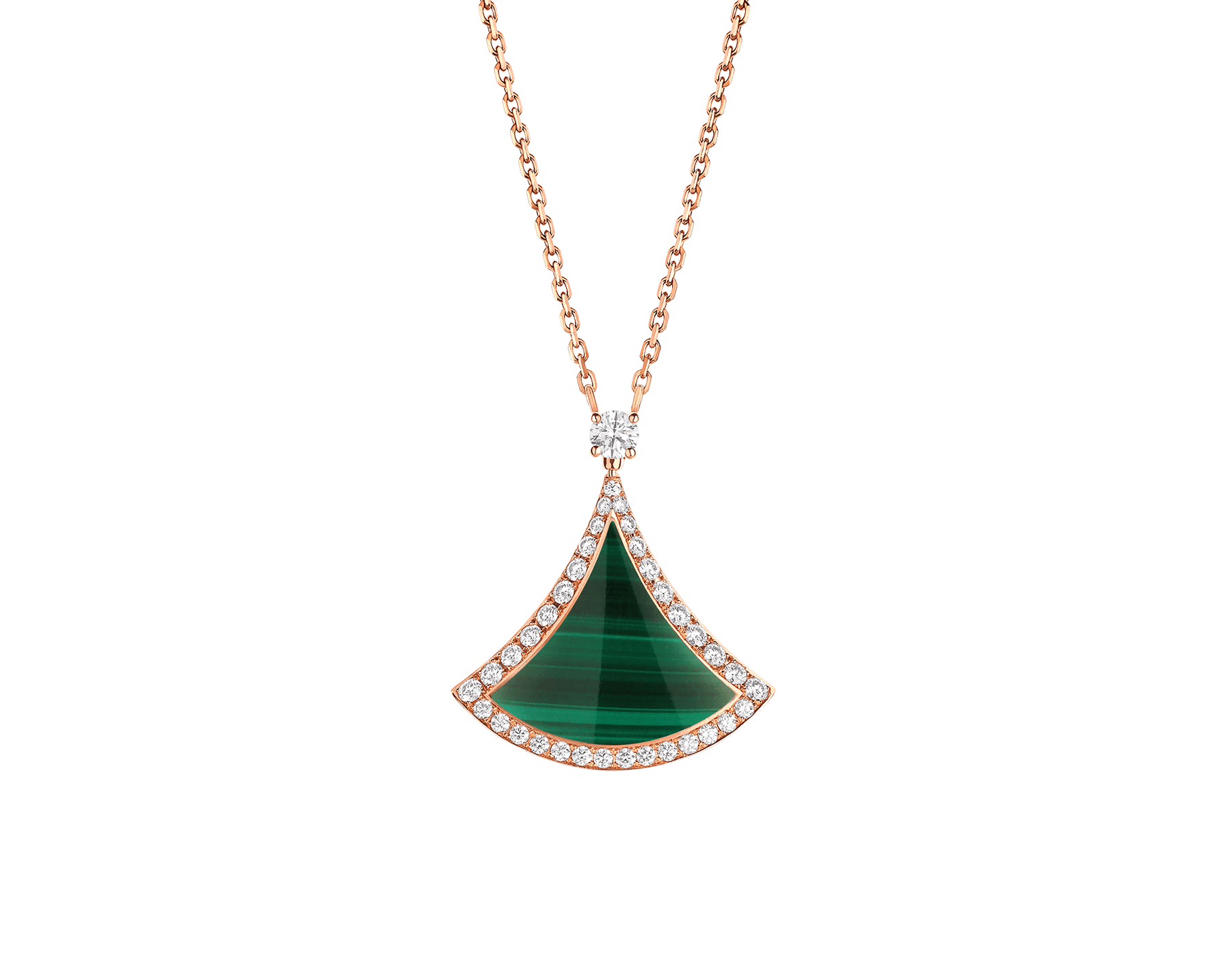 Divas' Dream pendant necklace in 18 kt rose gold set with a malachite insert and pavé diamonds. 358893 image 1