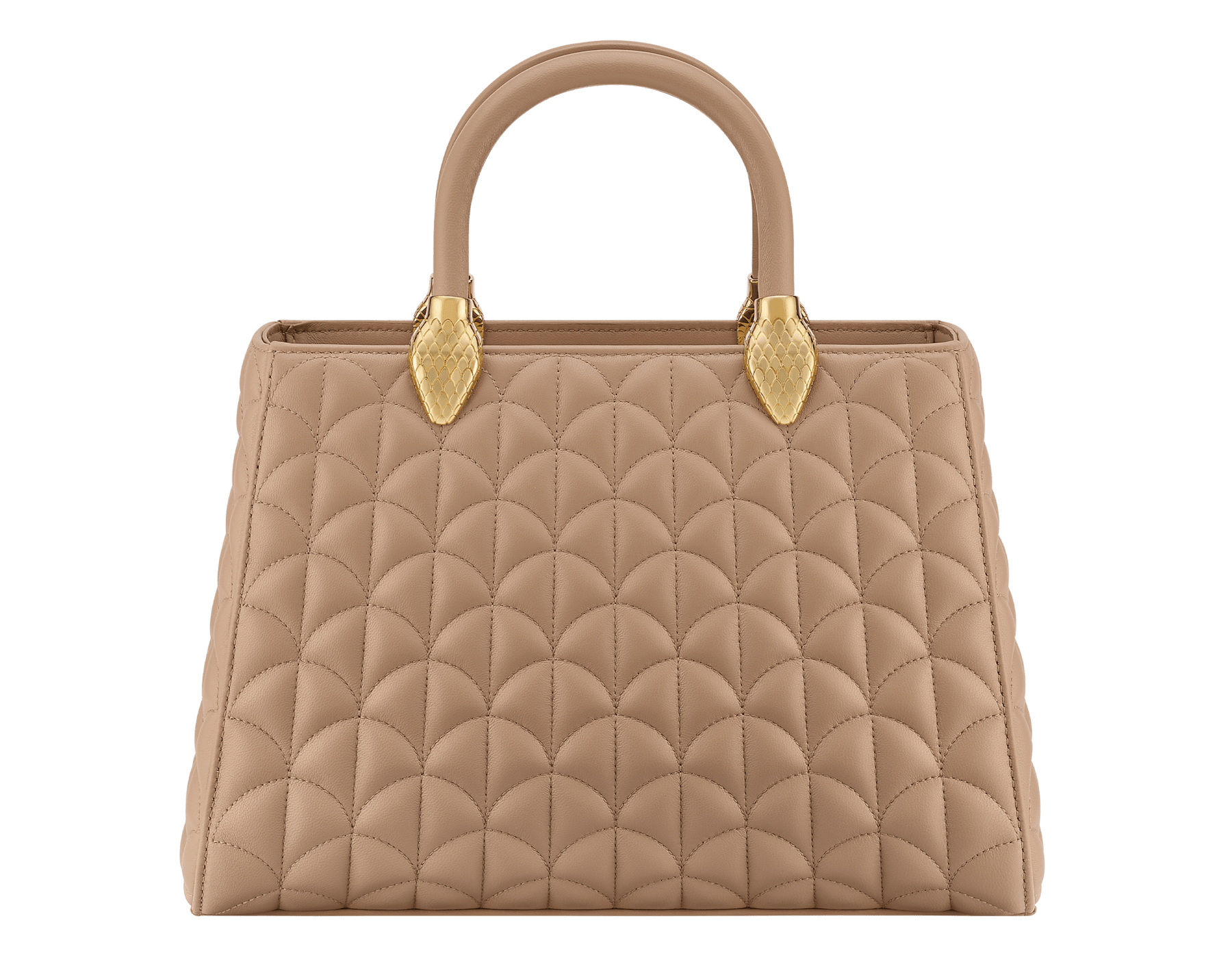 Serpentine Day Duo top handle bag in black calf leather with Calla matelassé motif and black nappa leather lining. Captivating double-head snake body-shaped handles in gold-plated brass embellished with matching calf leather inserts. SRN-001-1315M image 1
