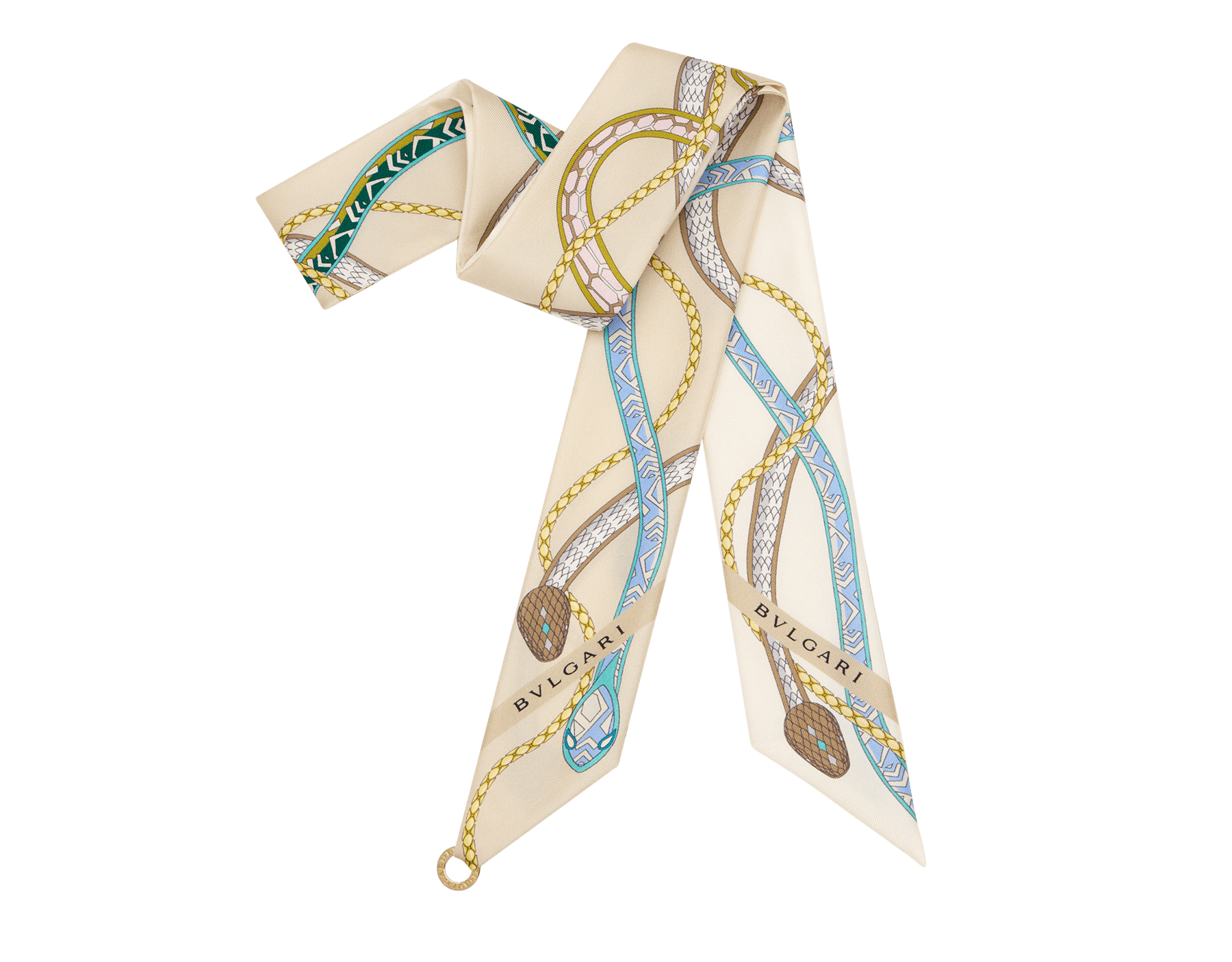 Serpenti 75 shelley in fine teal silk with a BVLGARI BVLGARI metal pendant. Made of 100% silk. SERPENTI75NEW-SH image 1