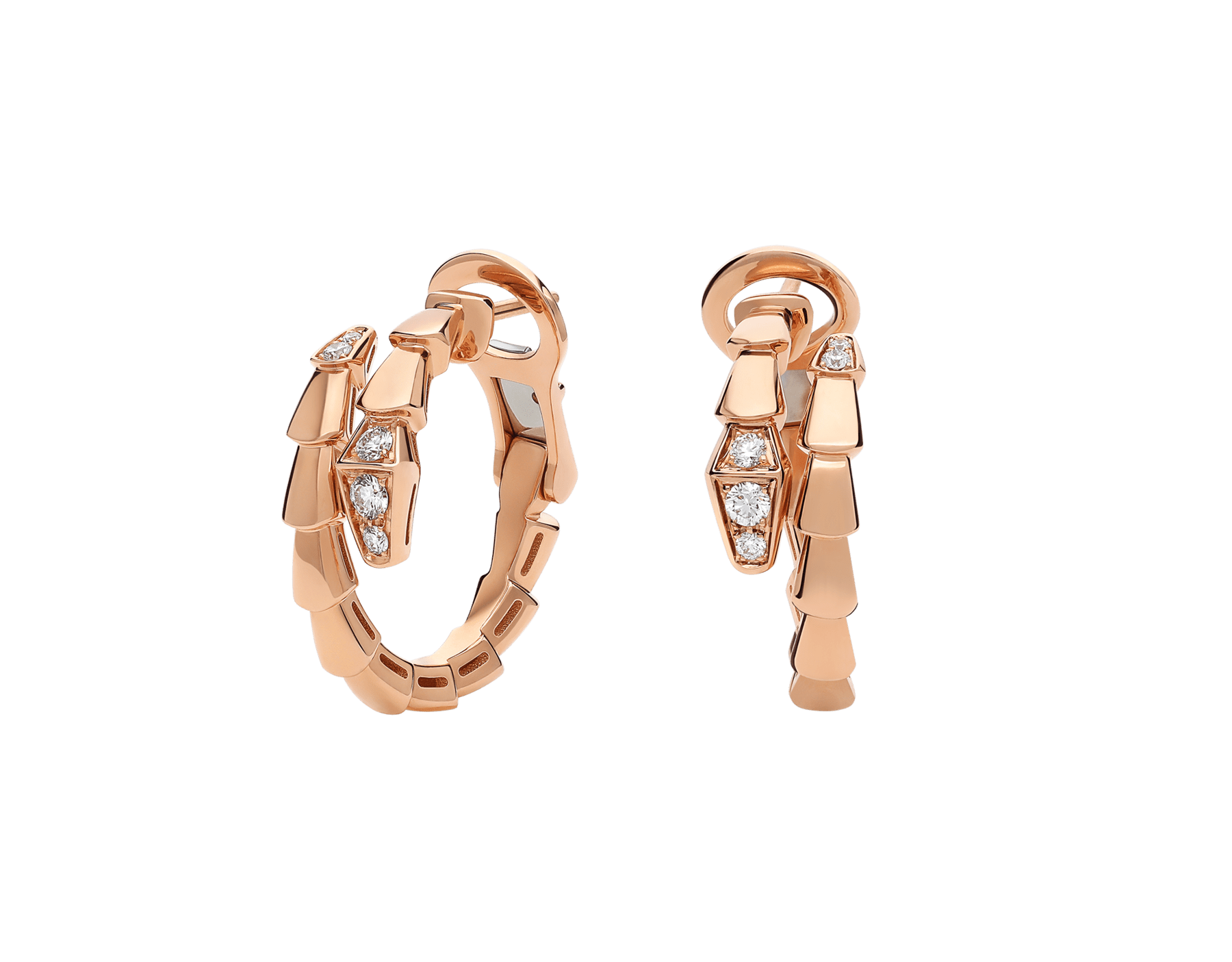 Orecchini a cerchio Serpenti Viper in oro rosa 18 kt con semi-pavé di diamanti. 359949 image 1