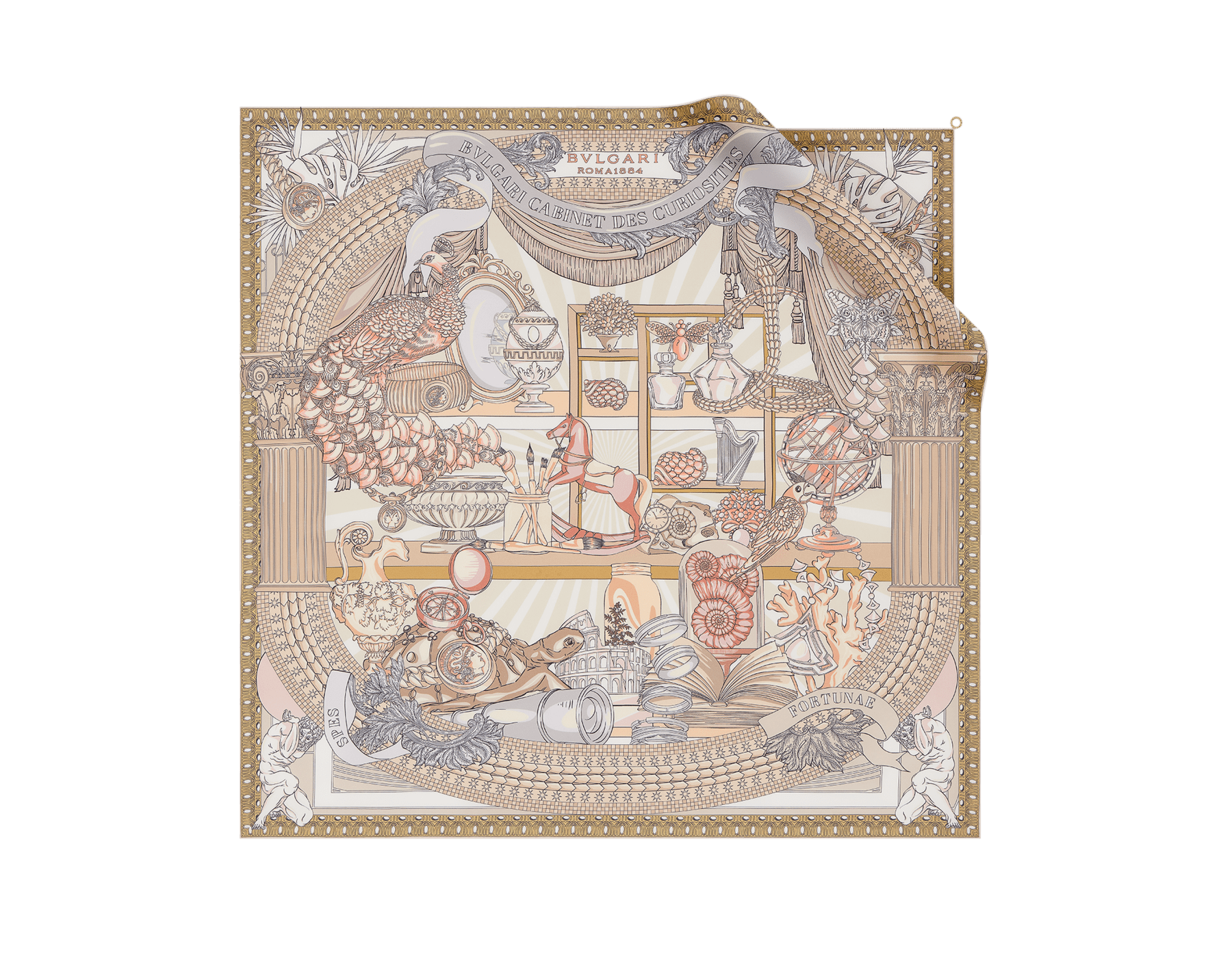 Foulard Bvlgari Curiosity en soie fine dorée doté d’un pendentif en métal BVLGARI BVLGARI. Modèle confectionné à 100&nbsp;% de soie. BULGARICURIOSITYSQ image 1