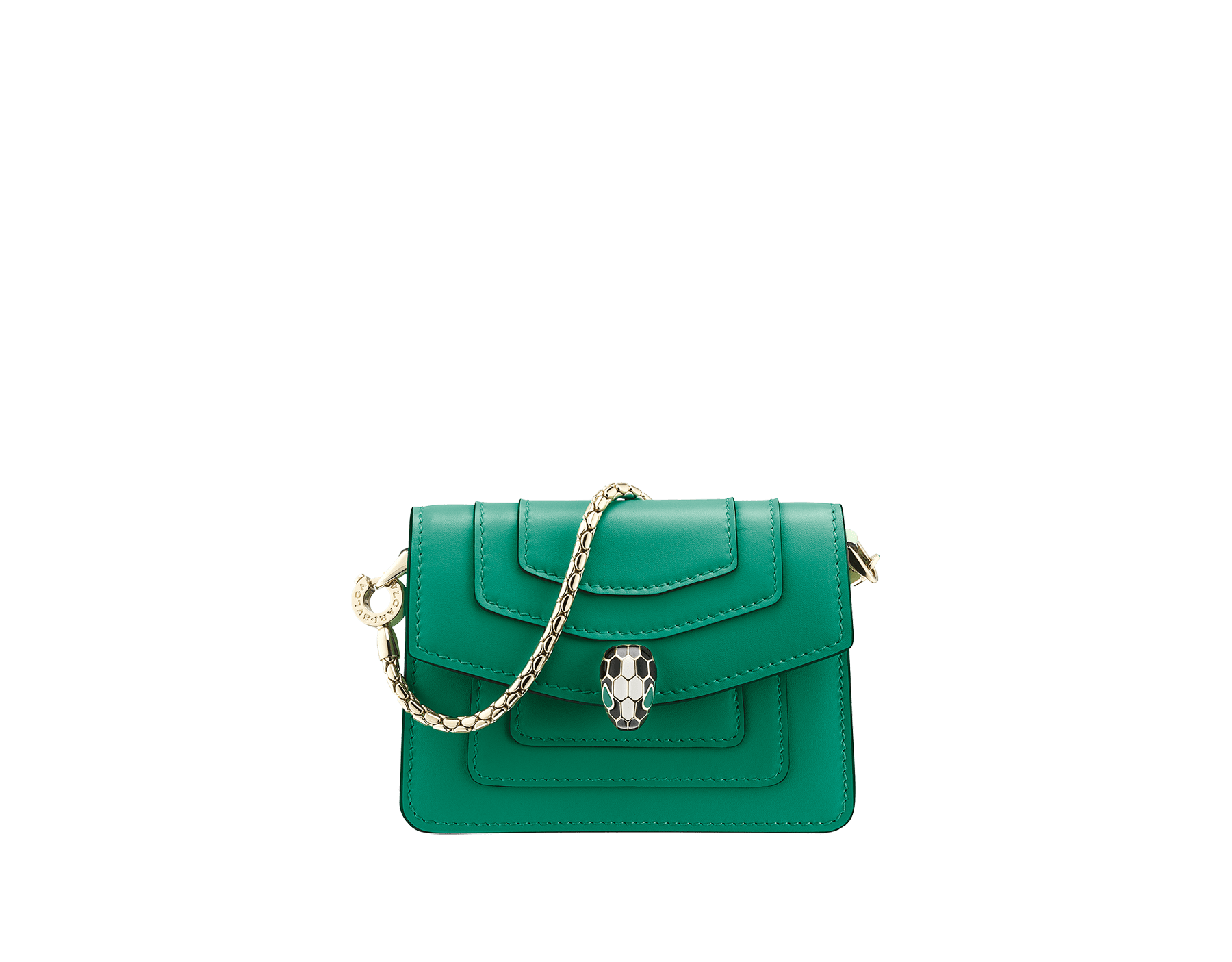 Bag charm Serpenti Forever miniature in emerald green calf leather with violet amethyst calf leather lining. 283244 image 1