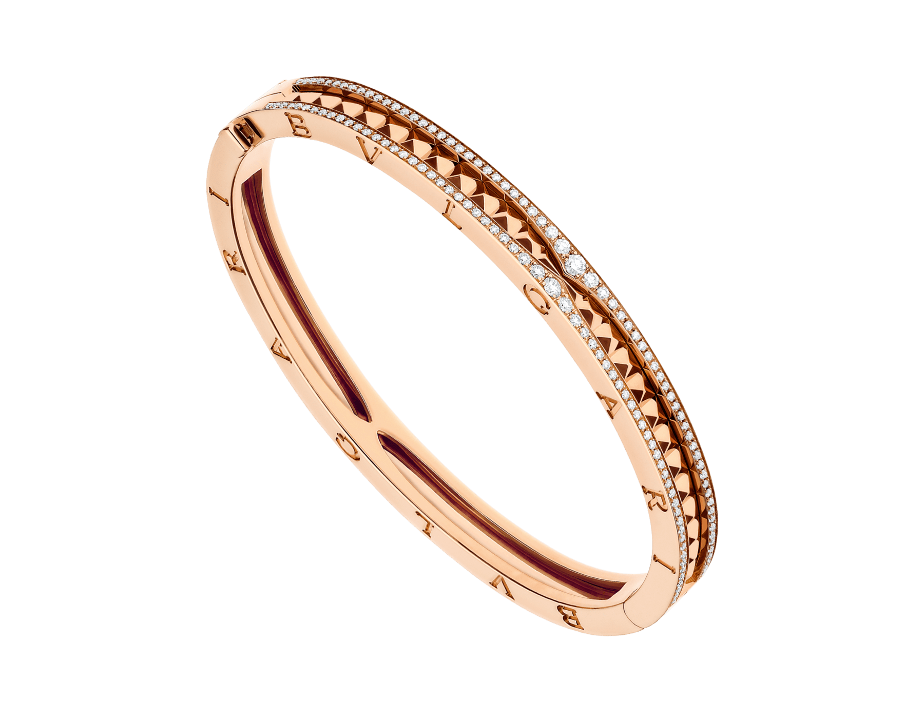 B.zero1 Rock bracelet in 18 kt rose gold with studded spiral and pavé diamonds on the edges BR859874 image 1