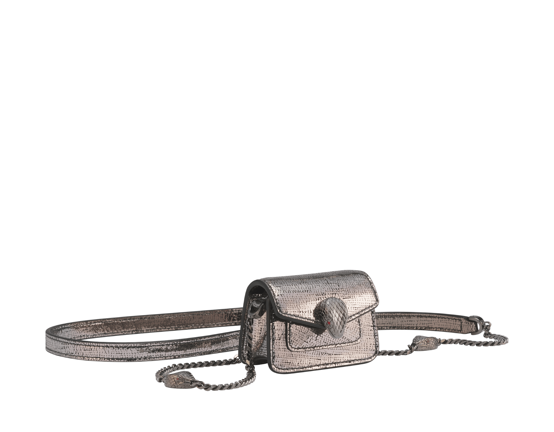 Serpenti Forever micro bag in gold calf leather. Captivating snakehead closure in light gold-plated brass embellished with red enamel eyes. SEA-NANOCROSSBODY image 1