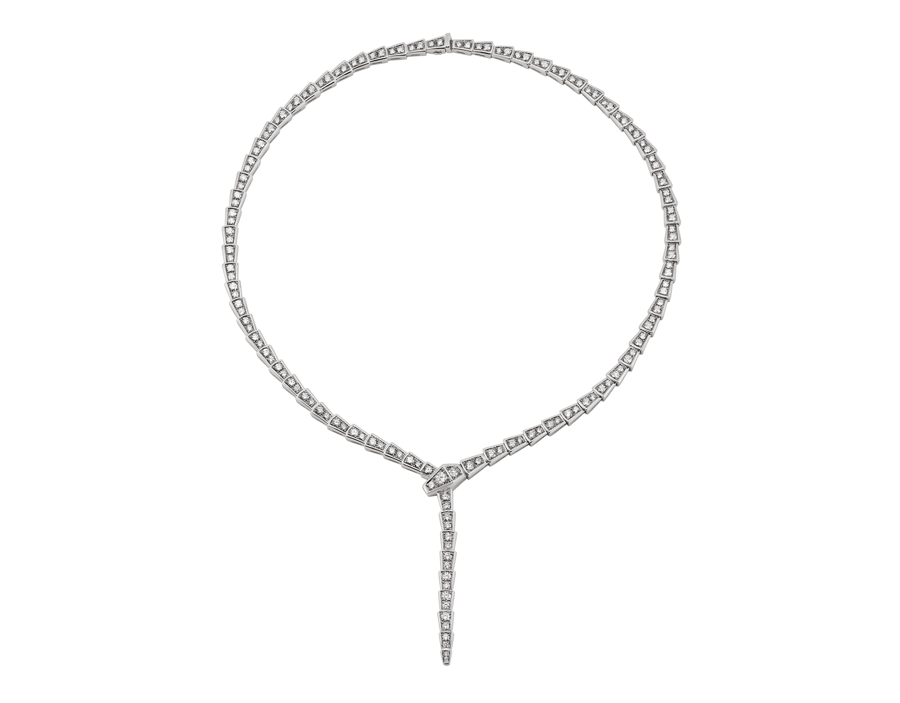 Serpenti Viper slim necklace in 18 kt white gold, set with full pavé diamonds. 351090 image 1