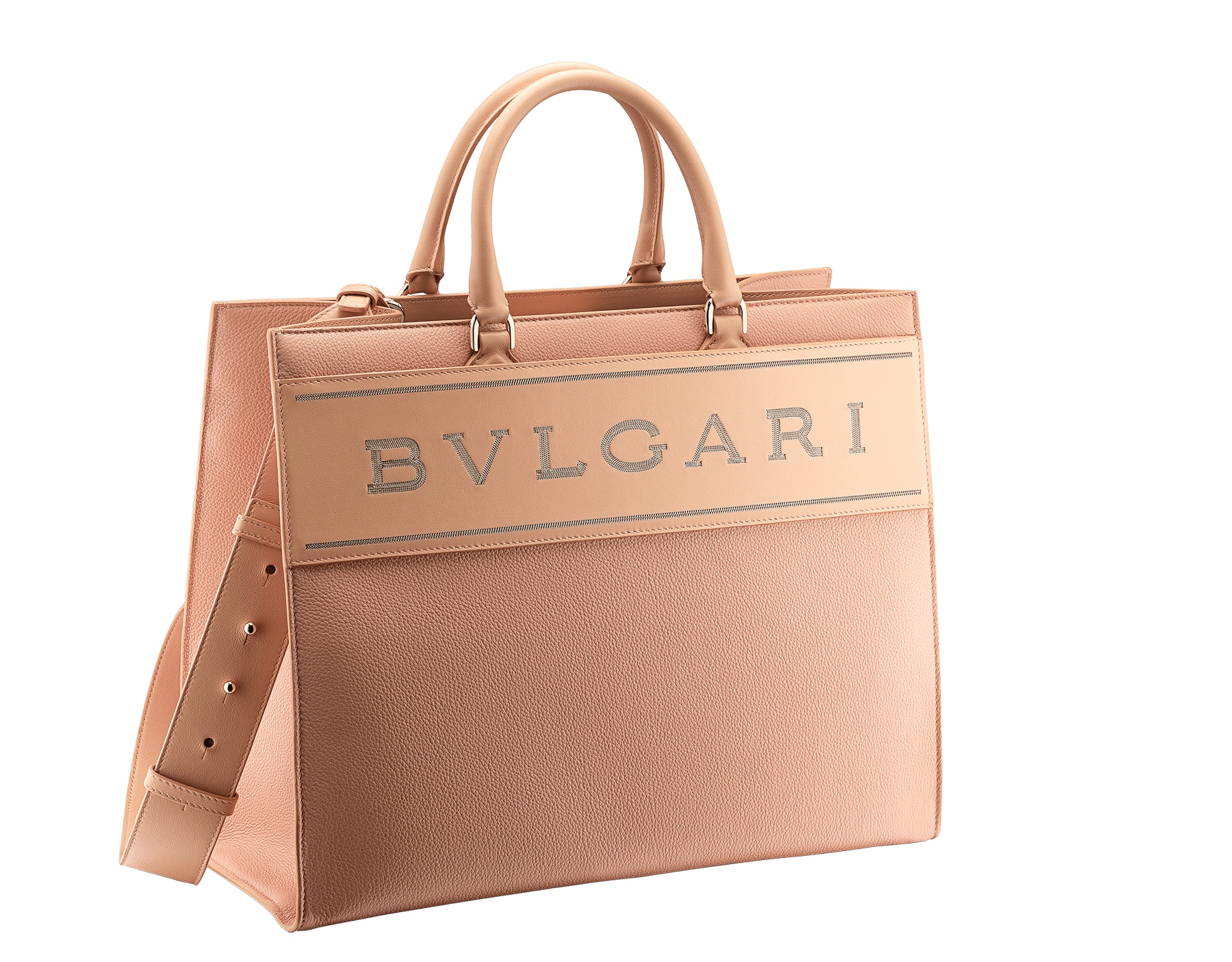 "bvlgari logo"系列黑色小牛皮大号托特包,搭配黑色罗缎内衬.
