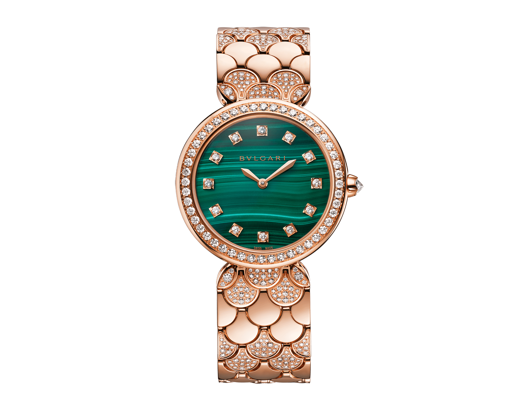 DIVAS’ DREAM Uhr mit Gehäuse und Armband aus 18 Karat Roségold mit Diamanten im Brillantschliff, Malachitzifferblatt und 12 Diamantindizes. Wasserdicht bis 30 Meter 103521 image 1