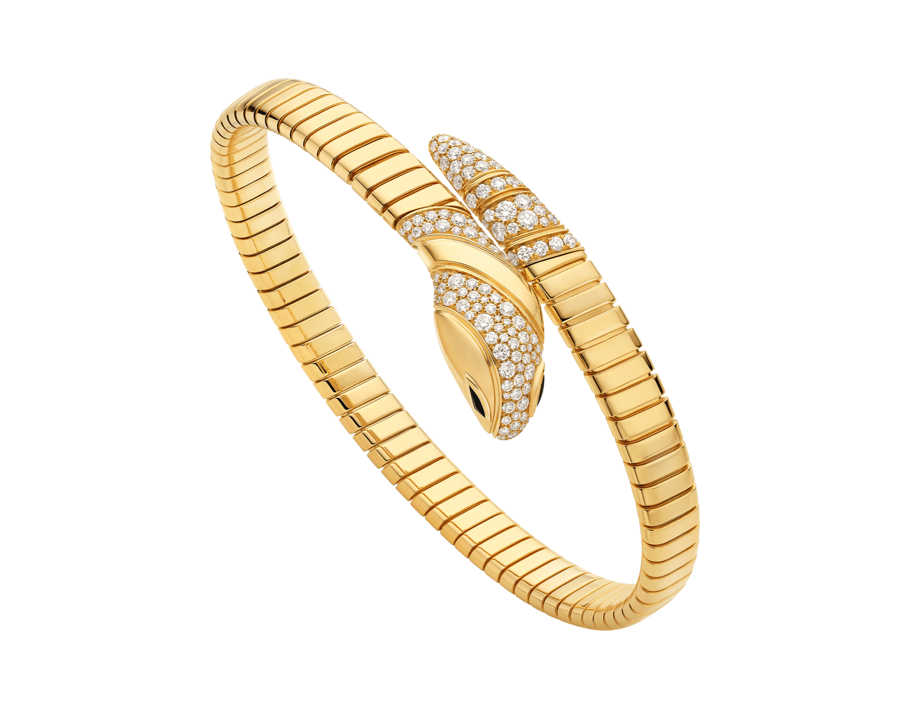 Serpenti 單圈手環，採用 18K 黃金，飾以半密鑲鑽石，蛇眼飾以黑色縞瑪瑙。 BR860810 image 1