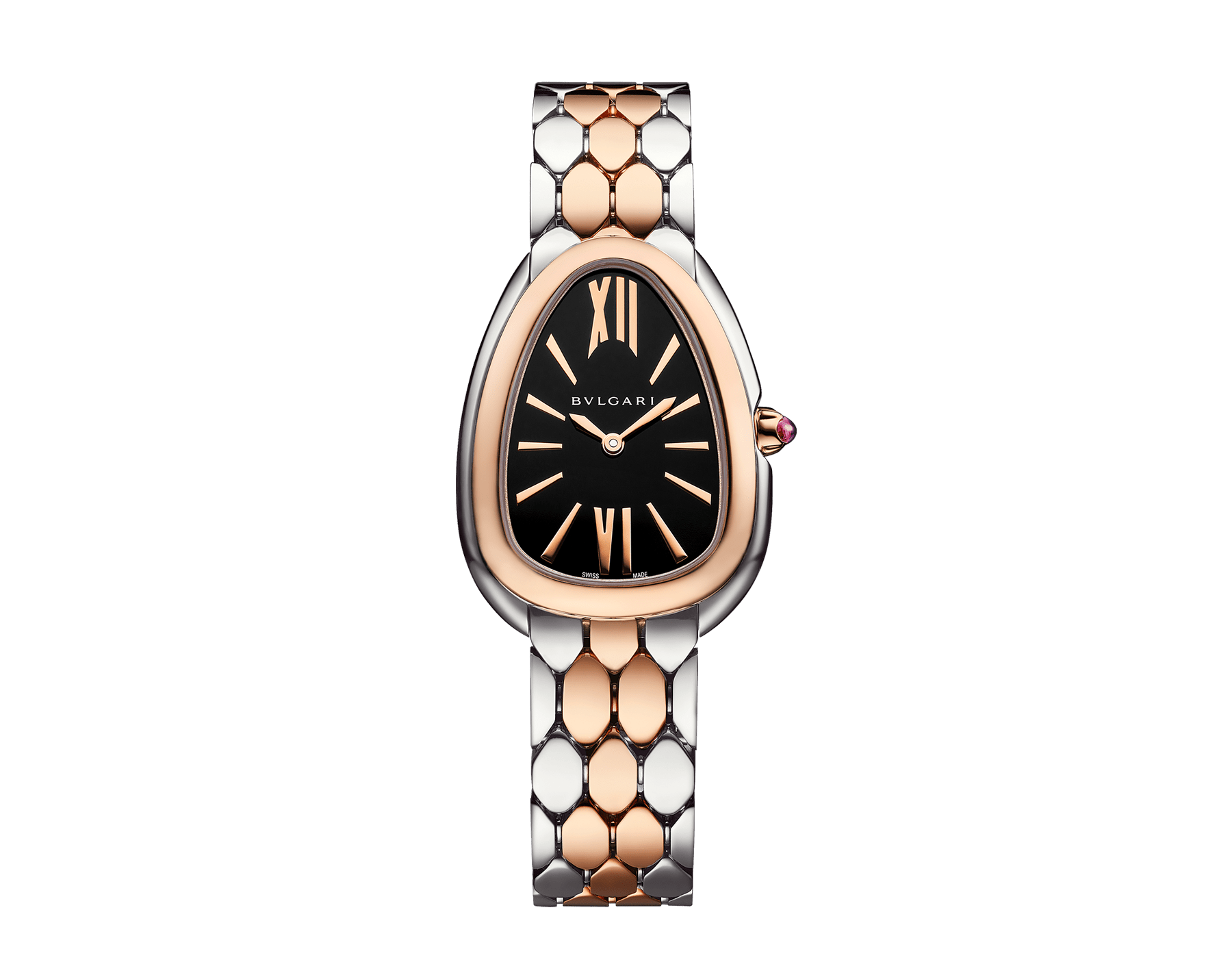 Serpenti Seduttori watch in stainless steel and 18 kt rose gold with black lacquered dial. Water-resistant up to 30 metres 103799 image 1