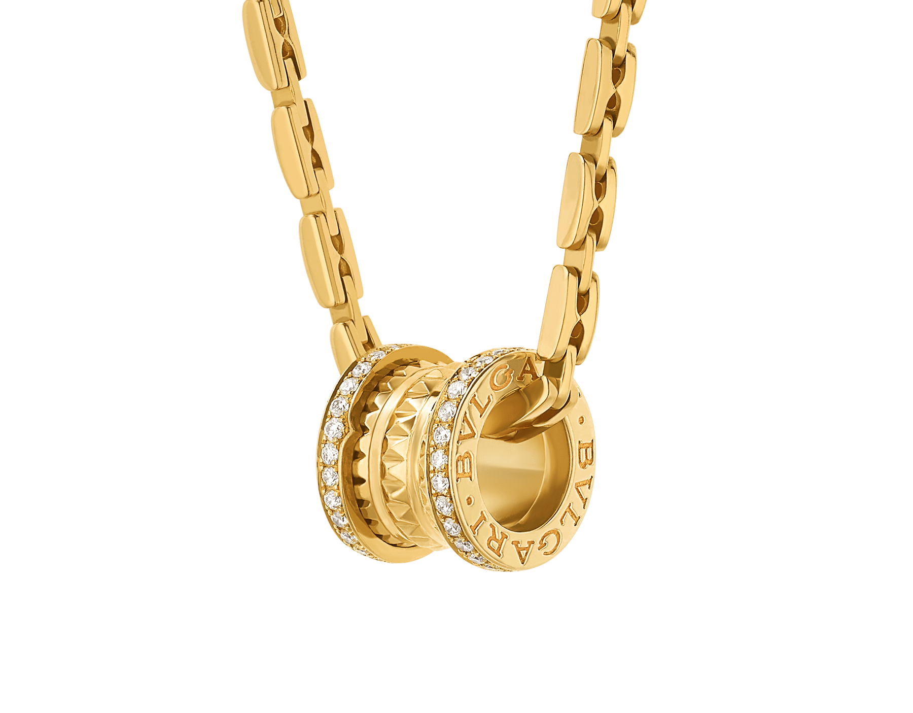 B.zero1 Rock 18 kt yellow gold pendant necklace with studded spiral set with pavé diamonds on the edges 358278 image 1