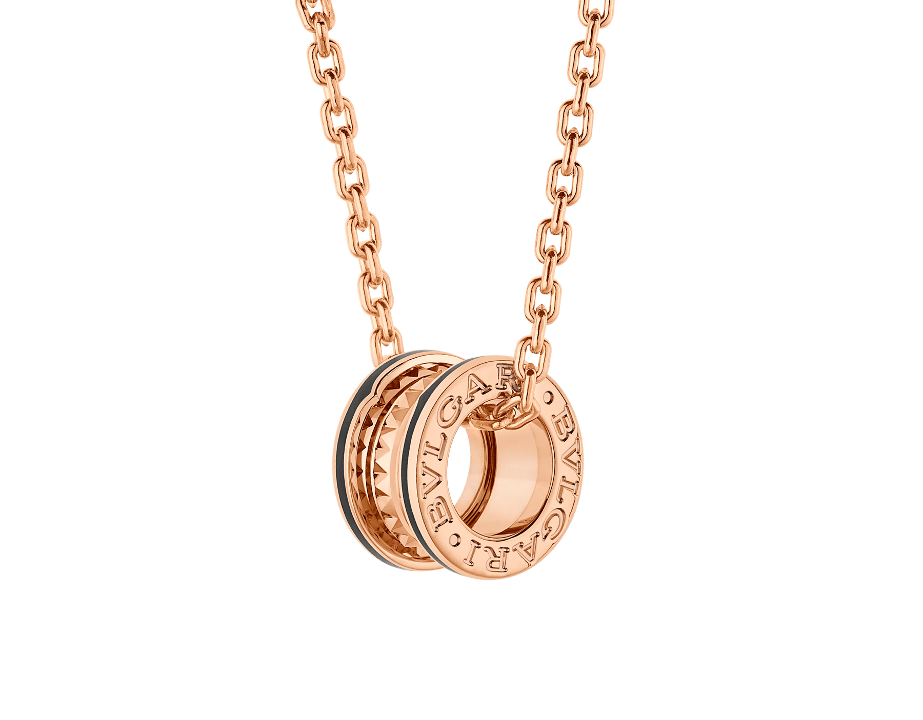 B.zero1 Rock pendant necklace in 18 kt rose gold with studs and black ceramic inserts 358350 image 1