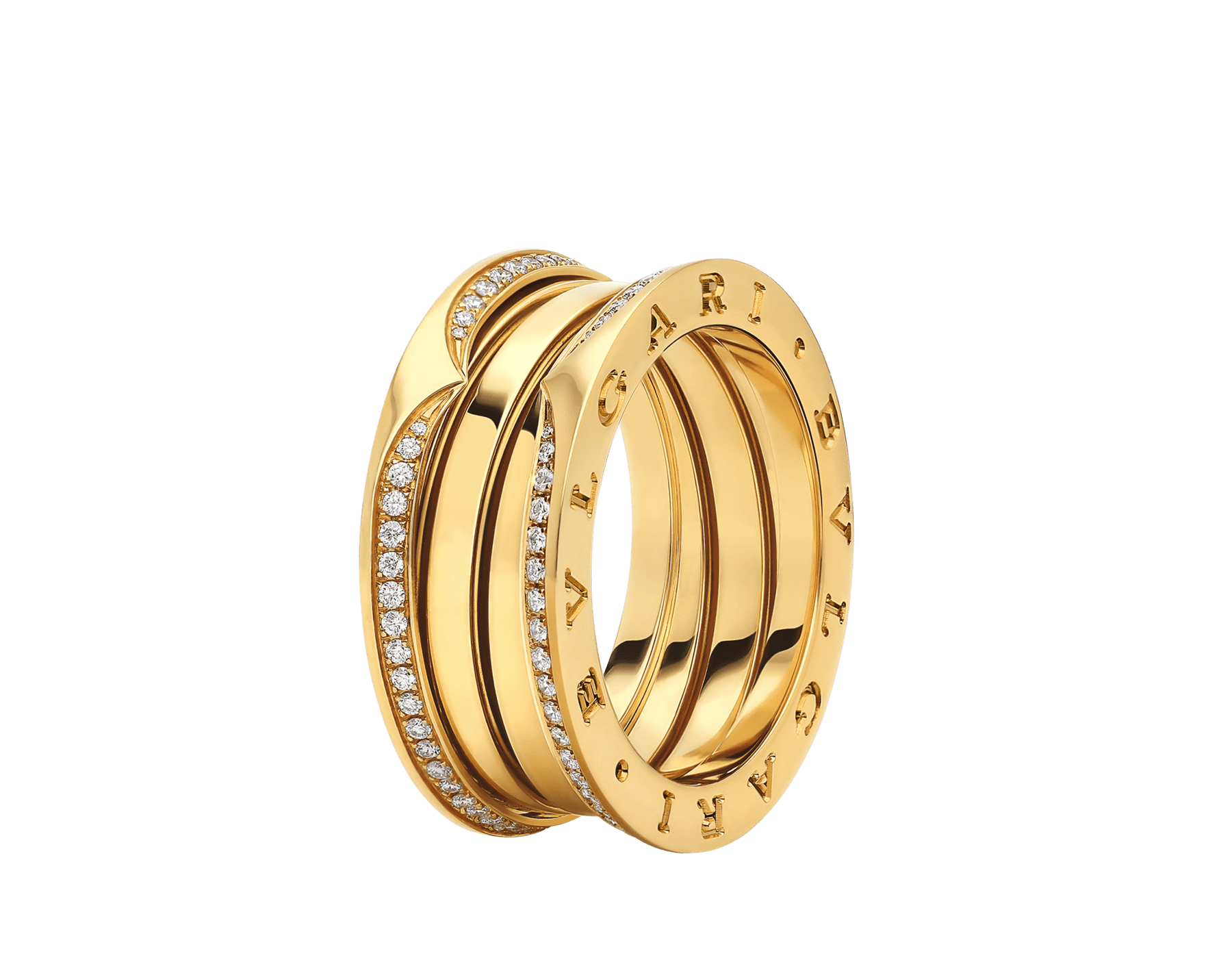 B.zero1 18 kt yellow gold three-band ring set with full pavé diamonds on the edges AN859922 image 1