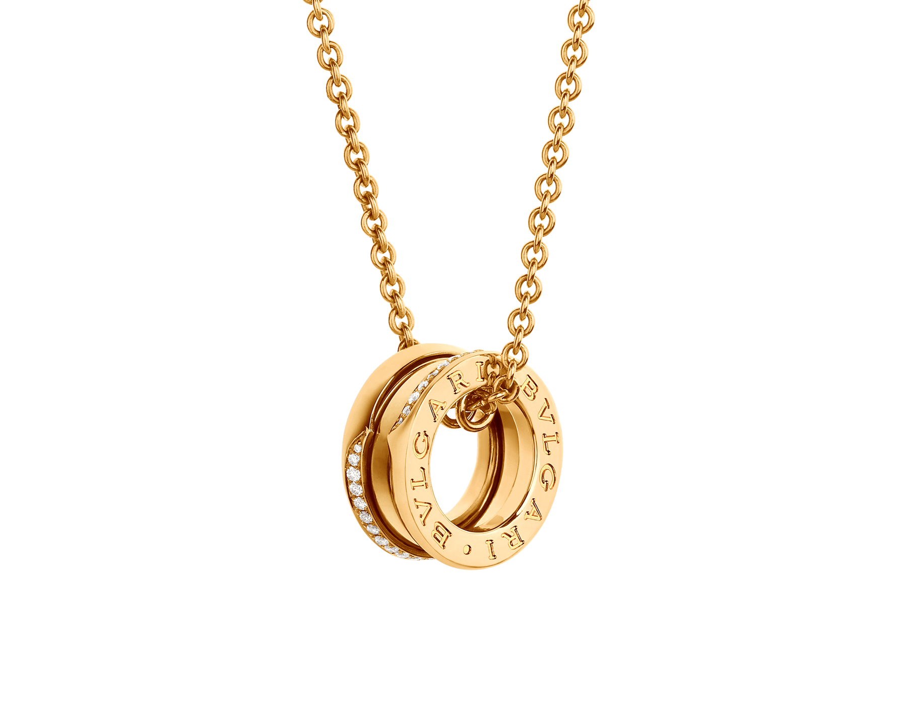 B.zero1 necklace with 18 kt yellow gold pendant set with demi-pavé diamonds on the edges and 18 kt yellow gold chain 359386 image 1
