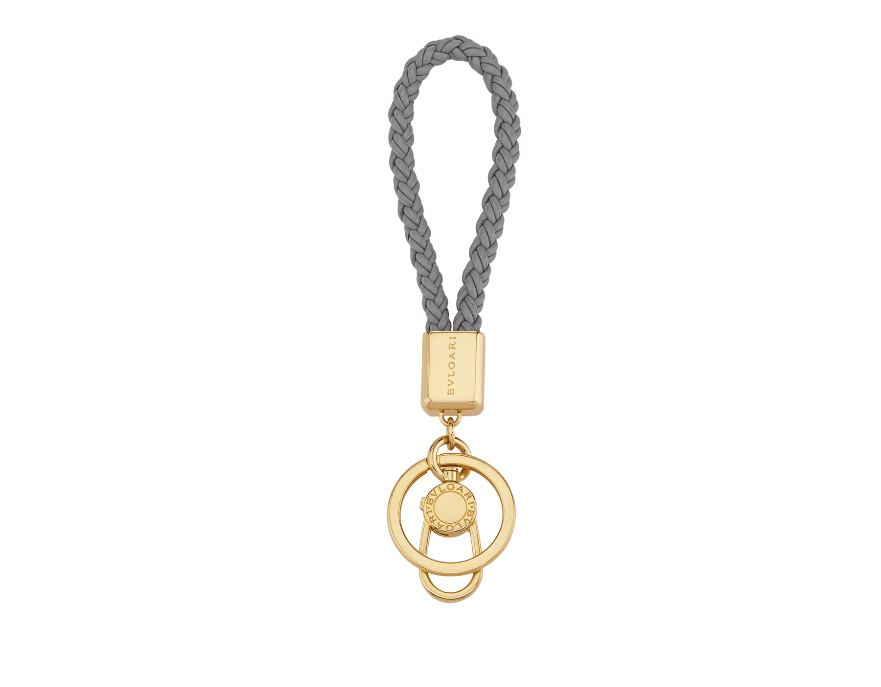 Portachiavi Bvlgari Bvlgari in morbido vitello intrecciato rosso rubino. Moschettone e anello in ottone placcato oro. BB-BRAIDKEYCH image 1