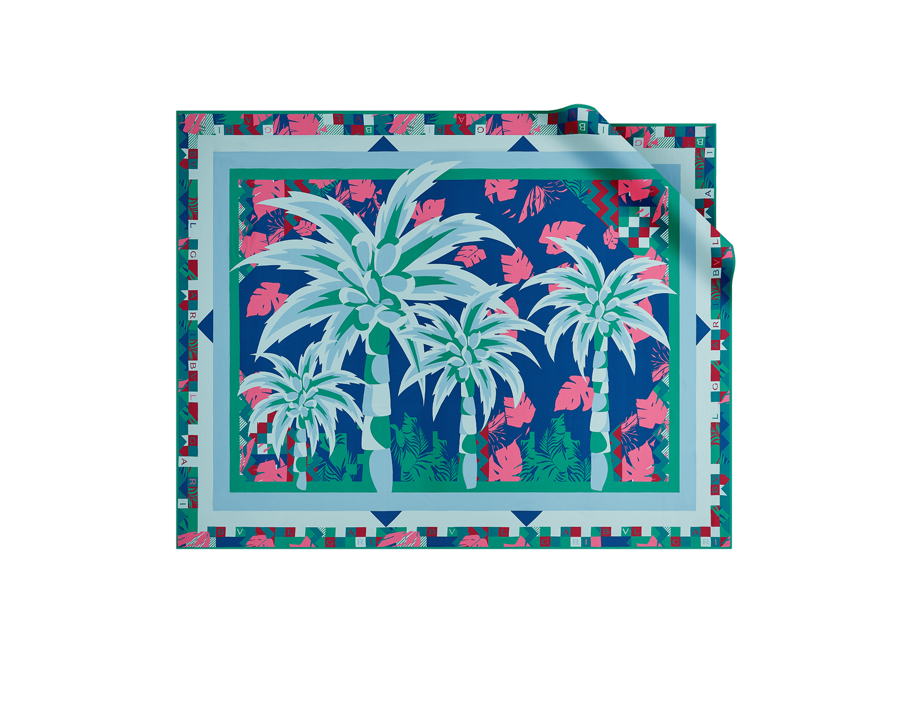 Palm Tree Sarong aus feinem bedruckten Seidentwill in Blau und Grün. PALMTREE image 1