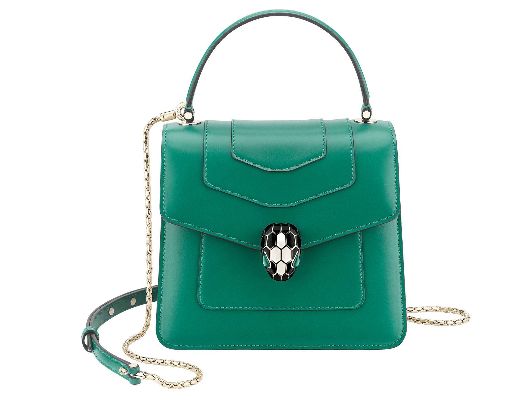 “Serpenti Forever ” top-handle bag in Lavender Amethyst lilac calf leather with Reef Coral red grosgrain inner lining. Iconic snakehead closure in light gold-plated brass embellished with black and white agate enamel and green malachite eyes. 1122-CLa image 1